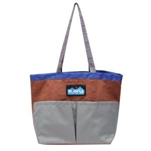 KAVU Twin Falls Tote Shoulder Strap Canvas Color Block Bag - Sepia Sky